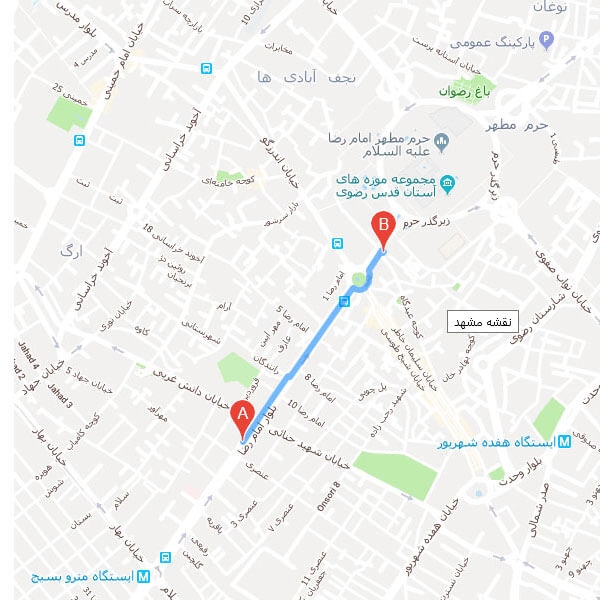 نقشه هتل آتور مشهد