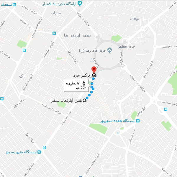 نقشه هتل آپارتمان سفرا طلایی مشهد