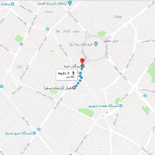 تصویر نقشه هتل آپارتمان سفرا طلایی مشهد