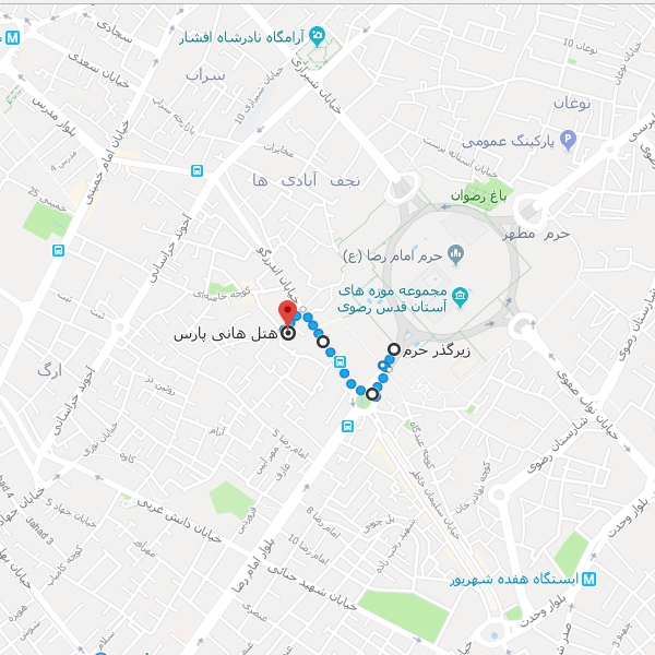 تصویر نقشه هتل هانی پارس مشهد