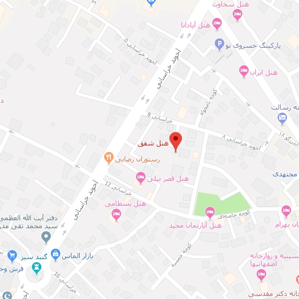 تصویر نقشه هتل آپارتمان شفق مشهد