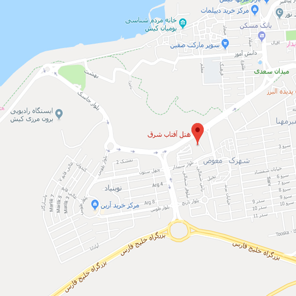 نقشه هتل آفتاب شرق کیش