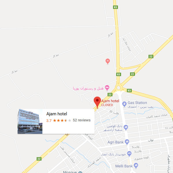 نقشه هتل عجم آزادشهر