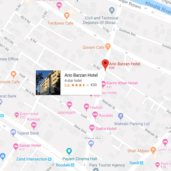 نقشه هتل آریوبرزن شیراز