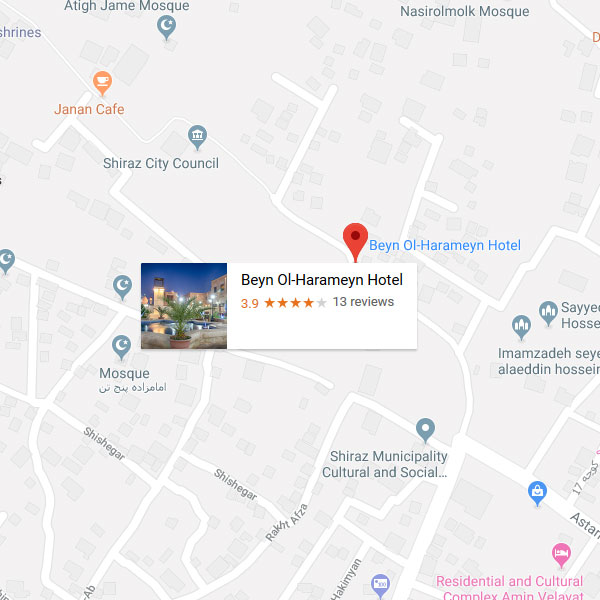 نقشه هتل بین الحرمین شیراز