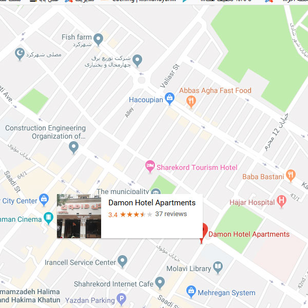 نقشه هتل دامون شهرکرد