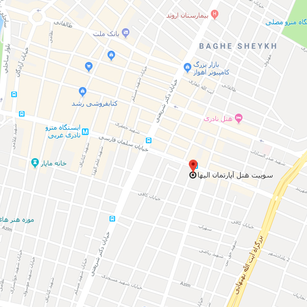 تصویر نقشه هتل مجتمع اقامتی الیها اهواز