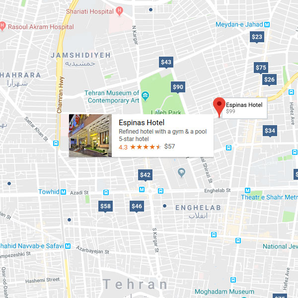 نقشه هتل اسپیناس تهران