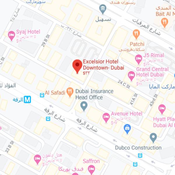 نقشه هتل اکسلسیور داون تاون دبی