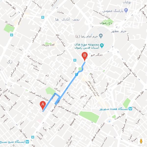 نقشه هتل آپارتمان قصر آیدین مشهد