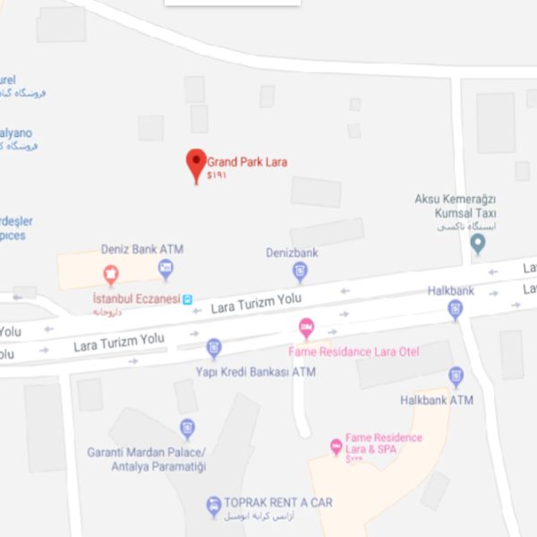 نقشه هتل گرند پارک لارا آنتالیا