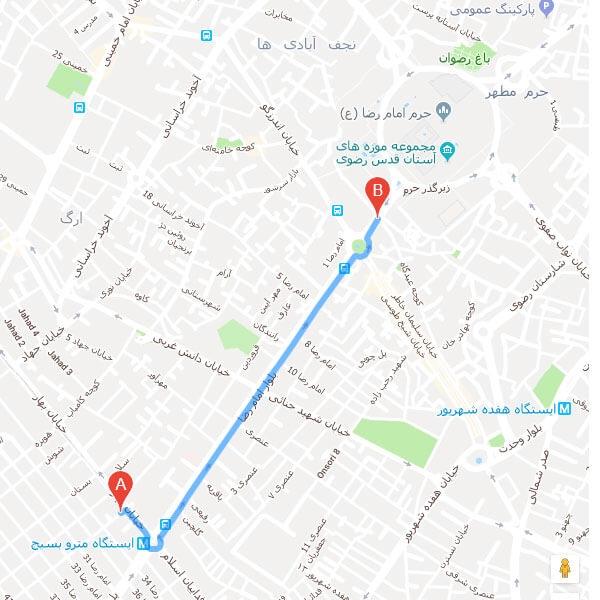 نقشه هتل الوند مشهد