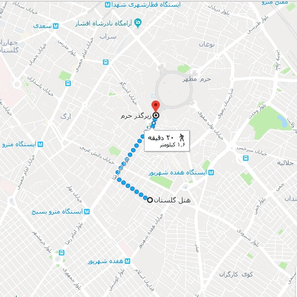 نقشه هتل آپارتمان نور گلستان مشهد