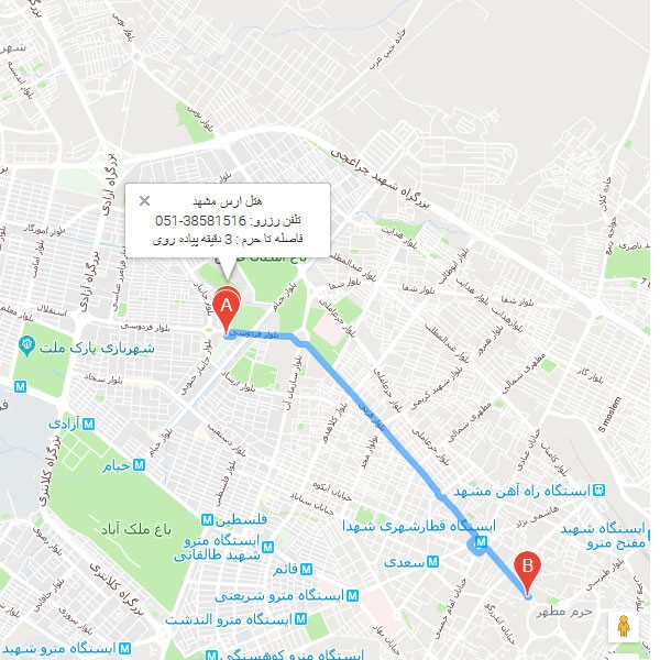 تصویر نقشه هتل ارس مشهد