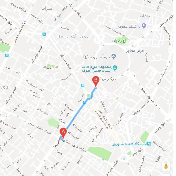تصویر نقشه هتل آریا مشهد