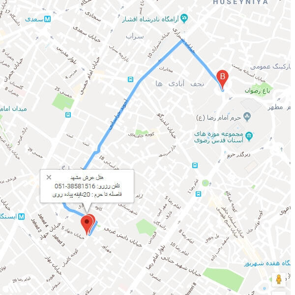 نقشه هتل عرش مشهد