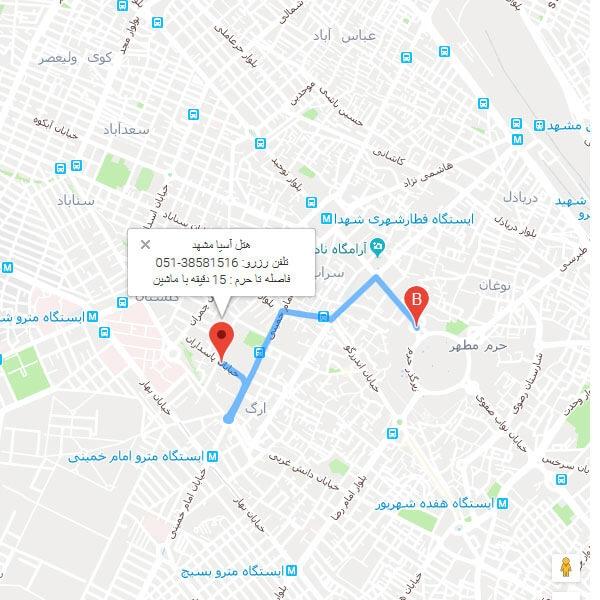 نقشه هتل آسیا مشهد