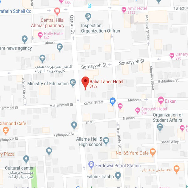 نقشه هتل باباطاهر تهران