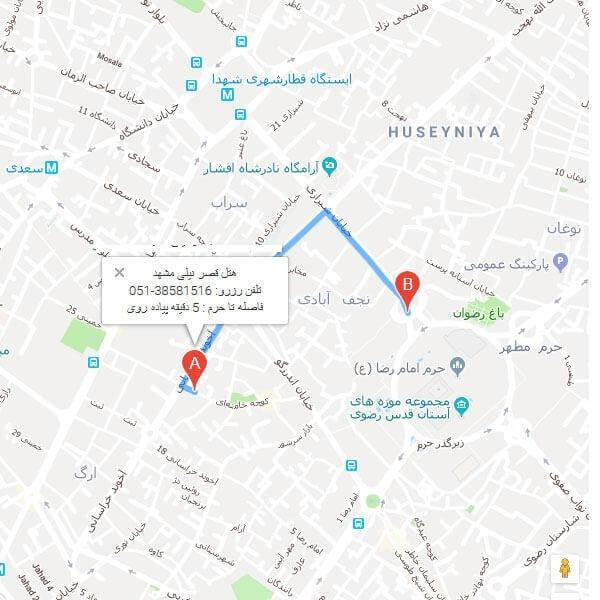 نقشه هتل قصر نیلی مشهد