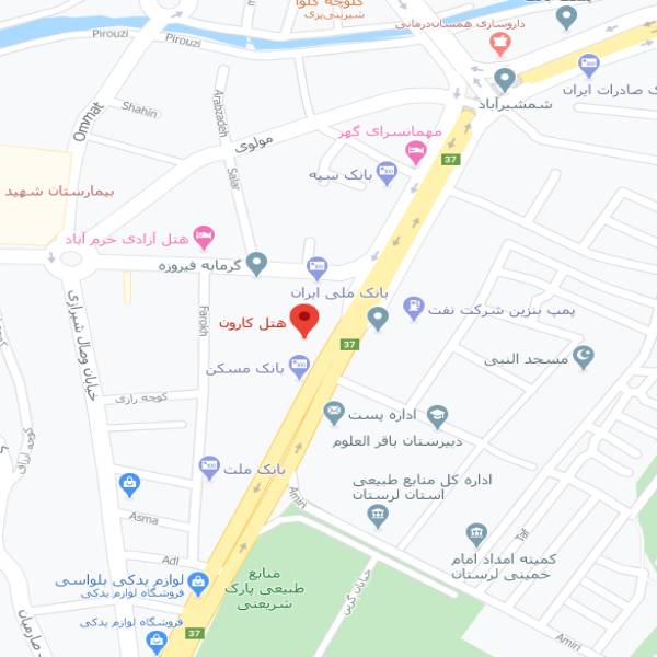نقشه هتل کارون خرم آباد