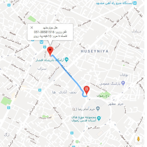 نقشه هتل خاور مشهد