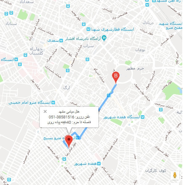 تصویر نقشه هتل میامی مشهد