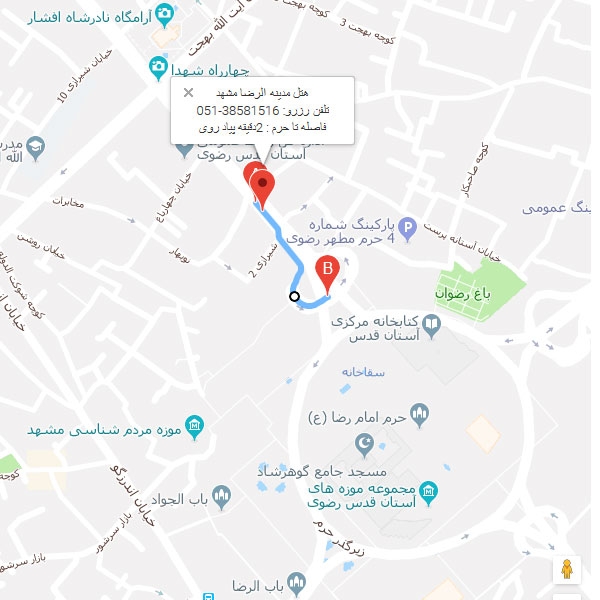 نقشه هتل مدینه الرضا مشهد