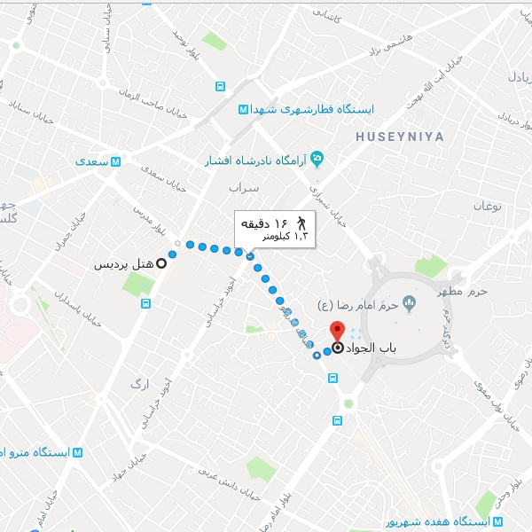 نقشه هتل پردیس مشهد