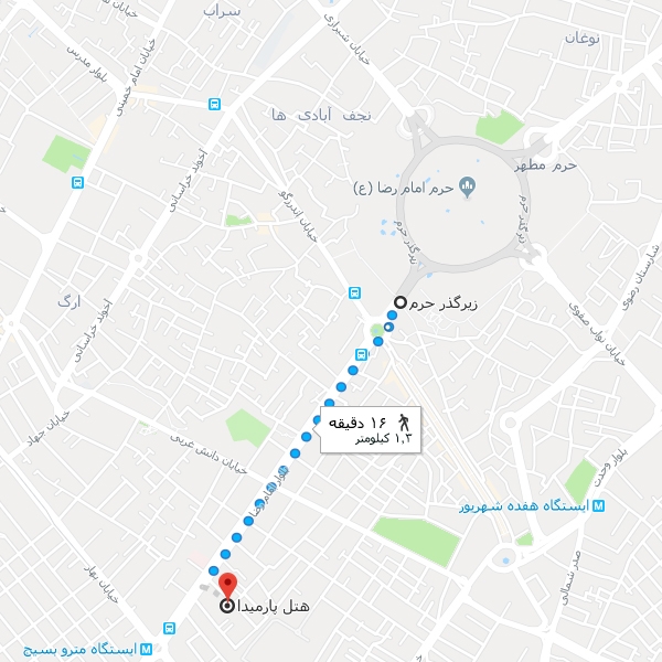تصویر نقشه هتل پارمیدا مشهد