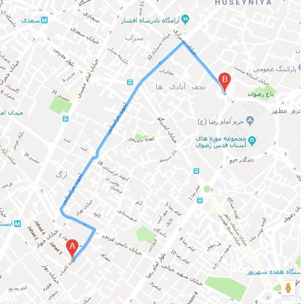 نقشه هتل پارسه مشهد