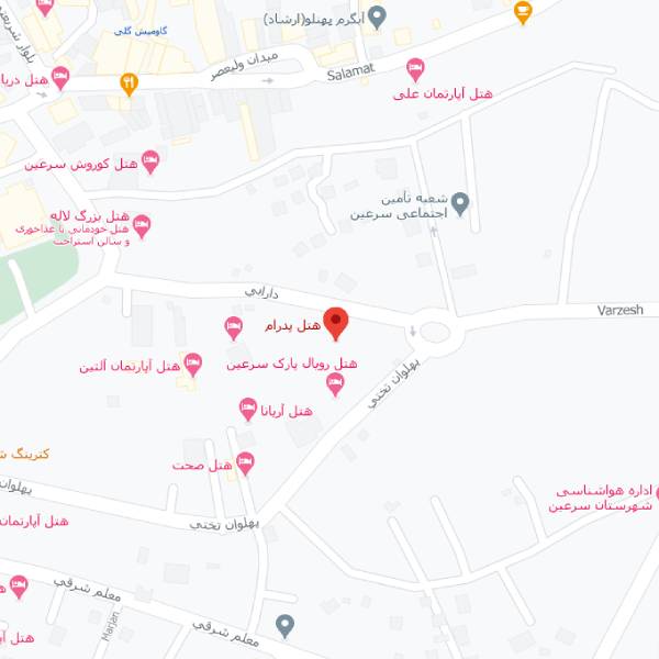 نقشه هتل پدرام سرعین