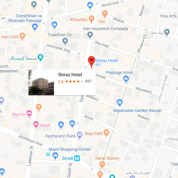 نقشه هتل شیراز تهران