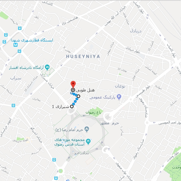 نقشه هتل طوبی مشهد