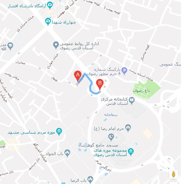 نقشه هتل توس مشهد