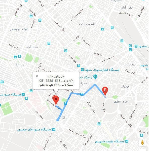 تصویر نقشه هتل زیتون مشهد