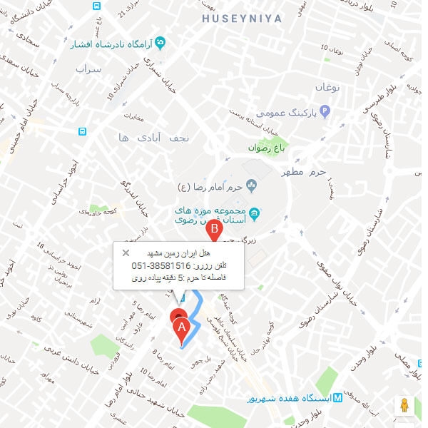 تصویر نقشه هتل ایران زمین مشهد