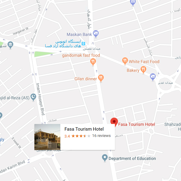 تصویر نقشه هتل مهمانسرا جهانگردی فسا