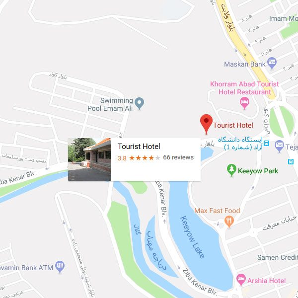 نقشه هتل مهمانسرا جهانگردی سراب کیو خرم آباد