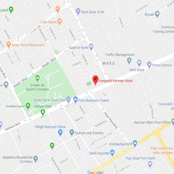 تصویر نقشه هتل ایرانگردی جهانگردی ایران شعبه 2 کرمان