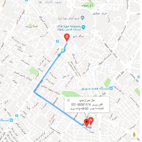 تصویر نقشه هتل همراز مشهد