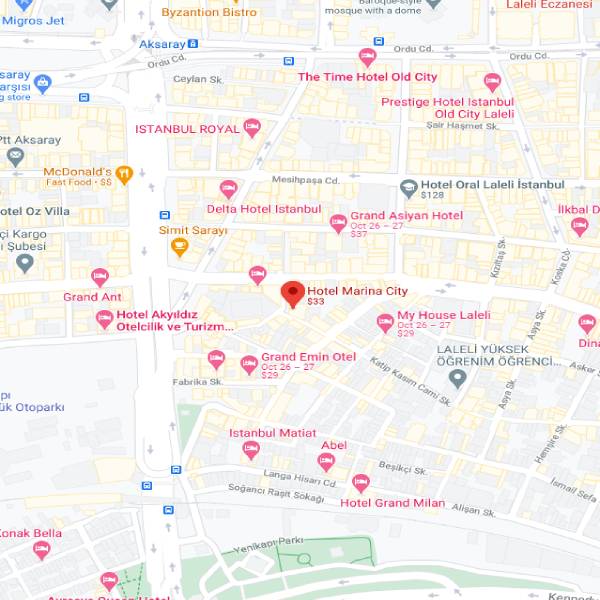 نقشه هتل مارینا سیتی استانبول