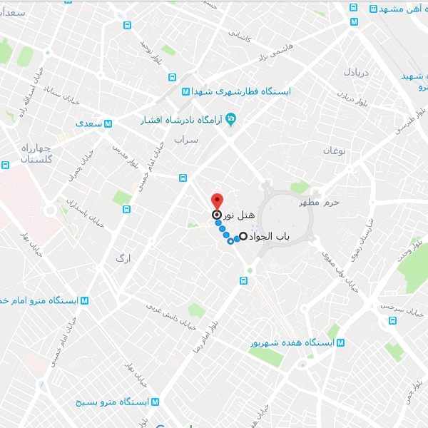 نقشه هتل نور مشهد