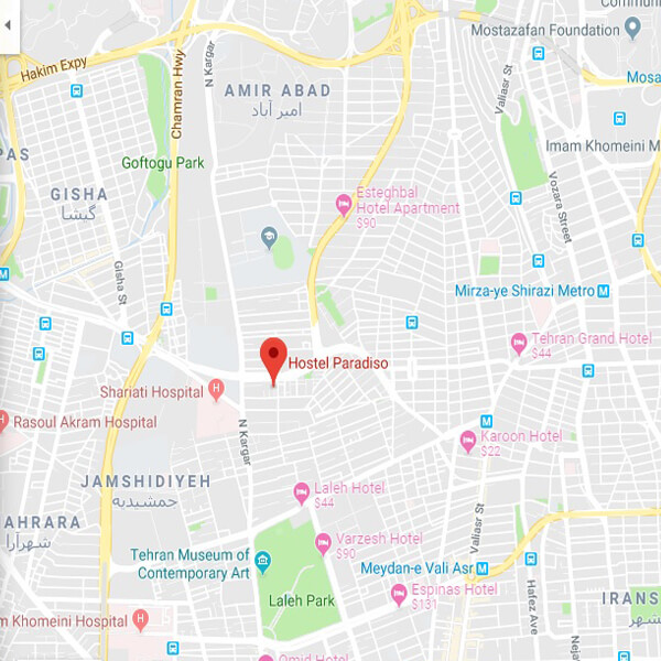 نقشه هتل آپارتمان پارادیزو تهران