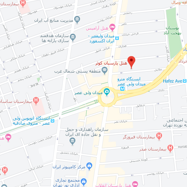 نقشه هتل پارسیان کوثر تهران