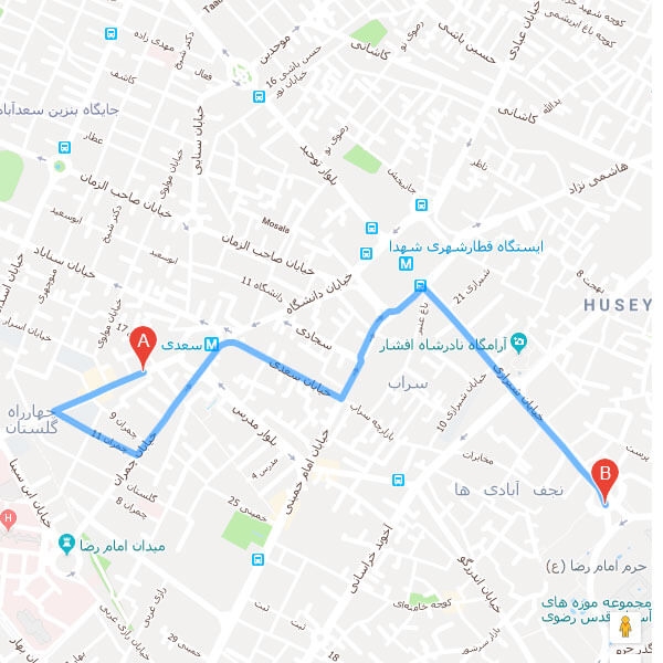 تصویر نقشه هتل صدر مشهد
