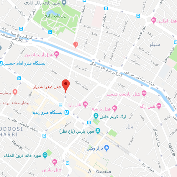 تصویر نقشه هتل صدرا شیراز