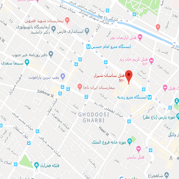 تصویر نقشه هتل ساسان شیراز