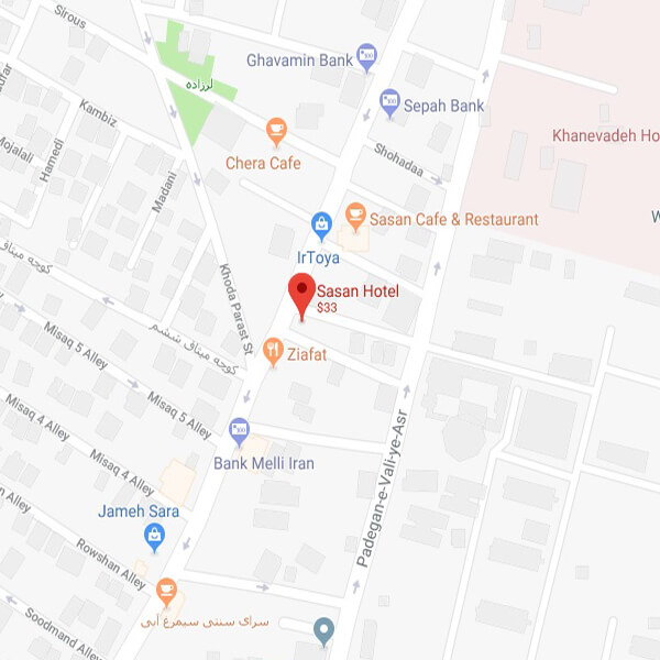 نقشه هتل ساسان تهران