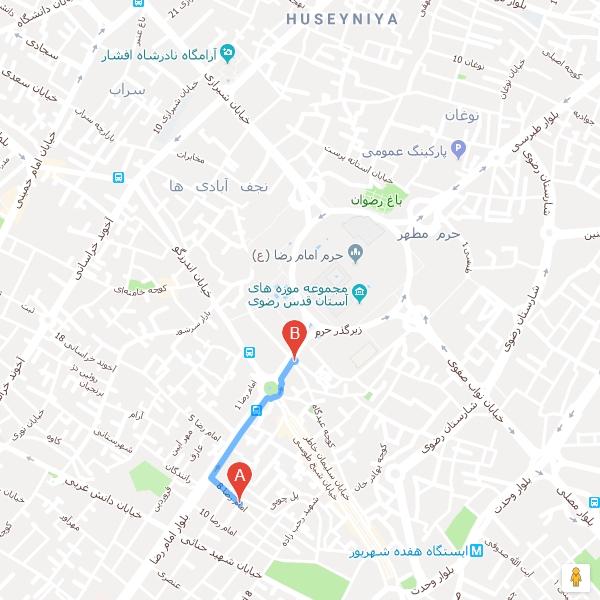 نقشه هتل آپارتمان سیبا مشهد